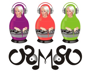 dj womso musical ambigram logo with womso dj matryoshka (Russian nesting doll)  image